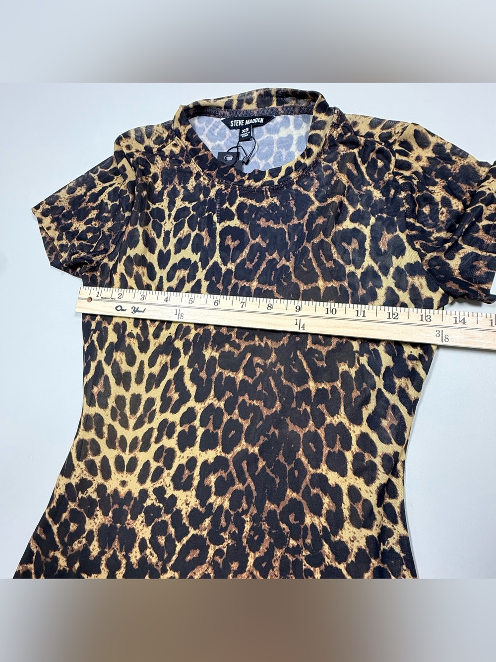 Steve Madden Leopard Print Bodycon Midi Dress Short Sleeve Fitted Y2K Trendy XS - Picture 10 of 11